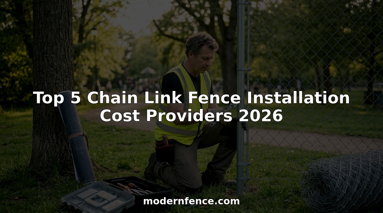 Technician installing chain link fence outdoors