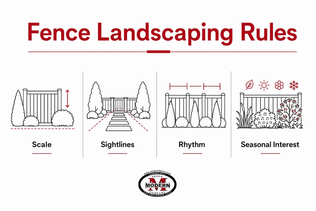 Infographic showing key principles of fence landscaping design