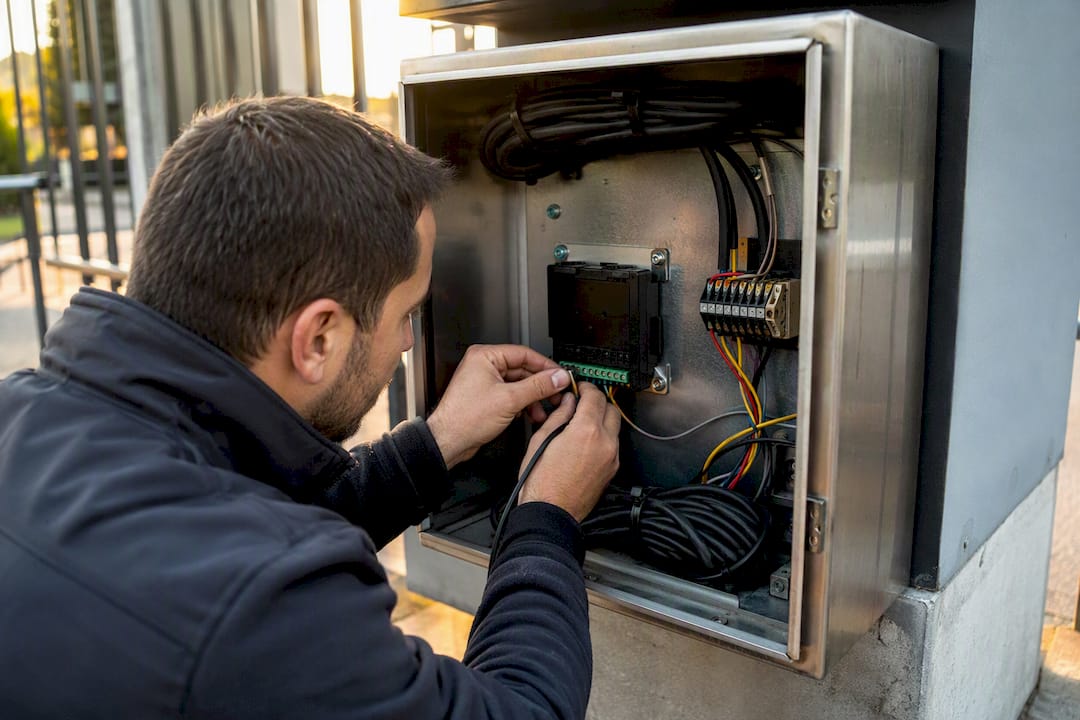Technician installing gate loop detector module