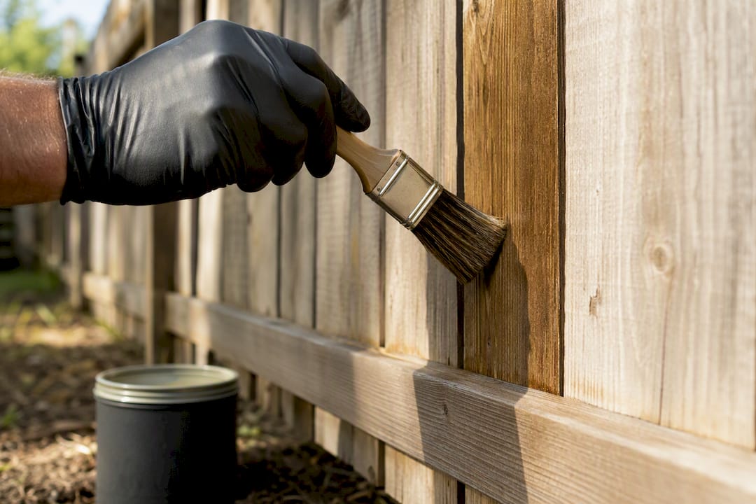 Applying protective sealer to cleaned wood