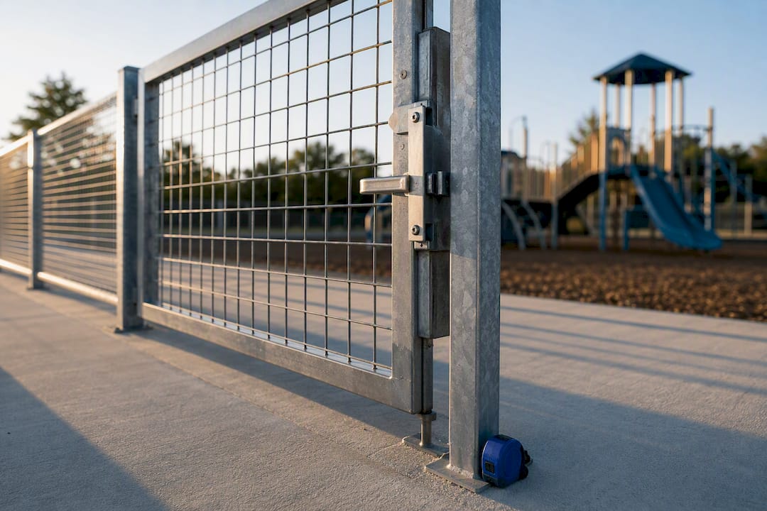 Playground gate and fence under inspection