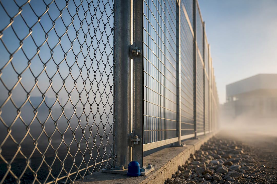 Commercial fence mesh and reinforced posts