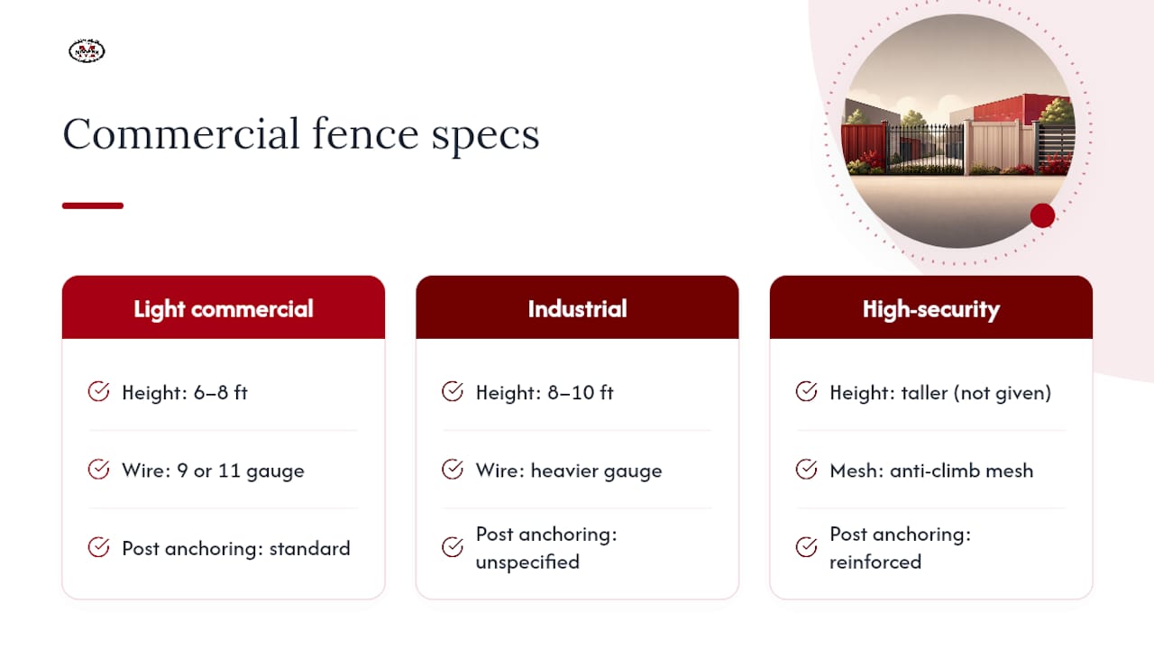 Commercial fence height and gauge specifications