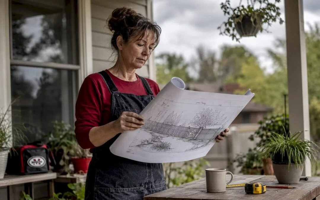 Fence plans and material options reviewed with a customer