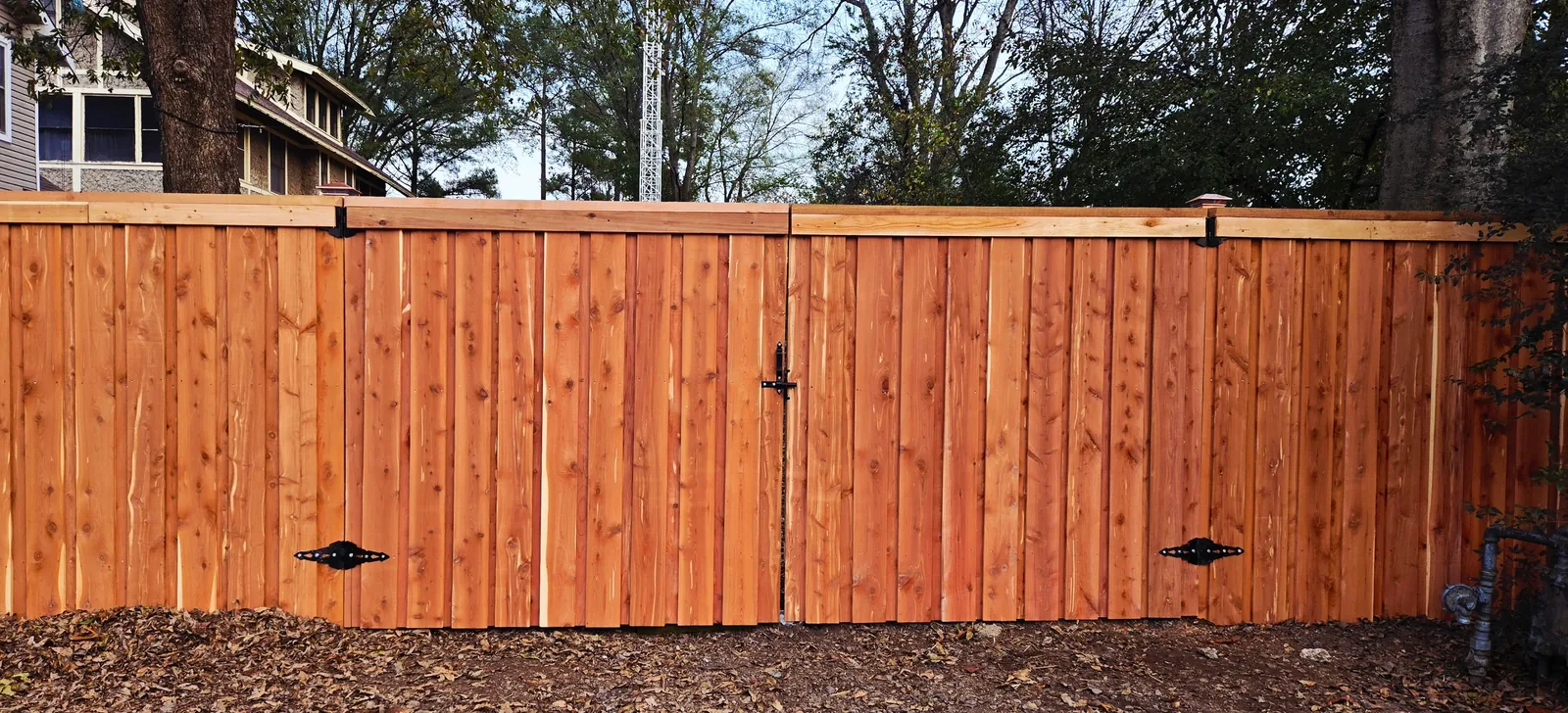 Matching cedar double gate set into a privacy fence