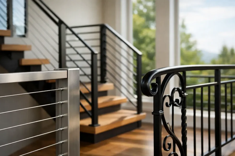 Custom fabricated metal railing with decorative detail