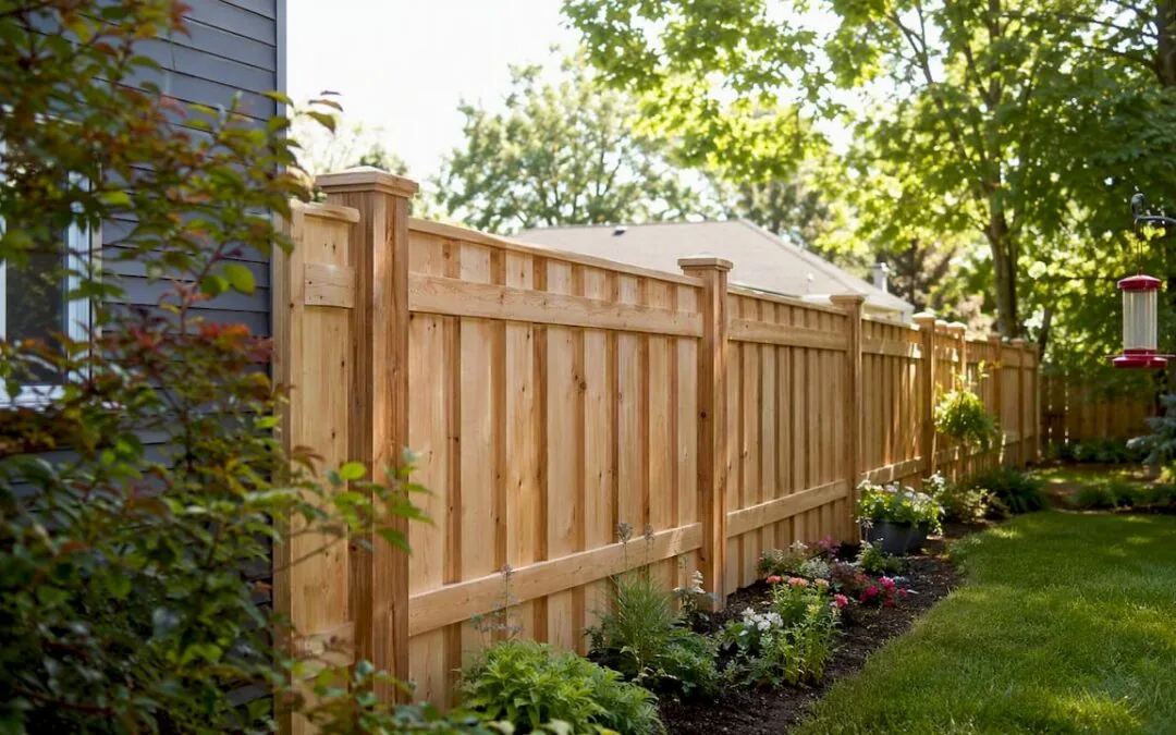 Wood privacy fence installed along a residential backyard