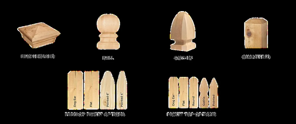 Wood post cap and picket top styles