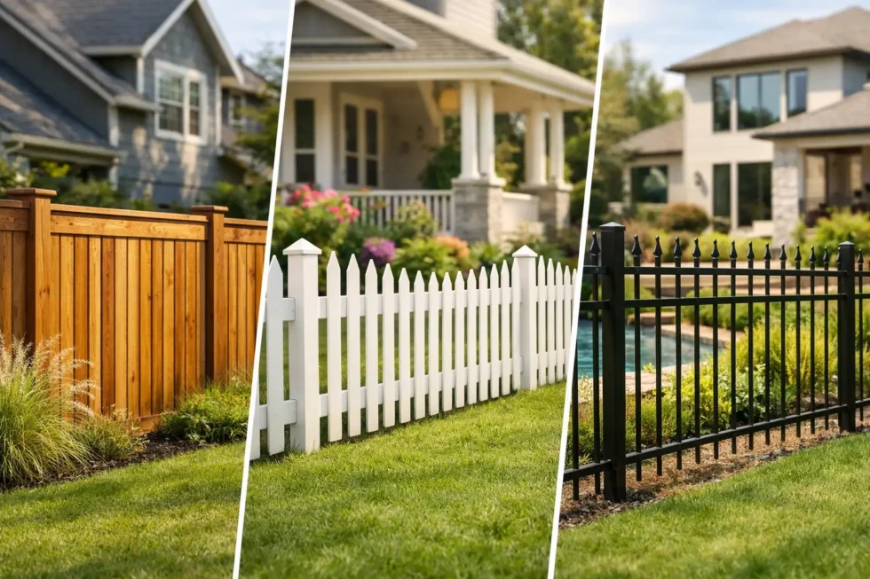 Wood, picket and ornamental metal fencing at residential properties
