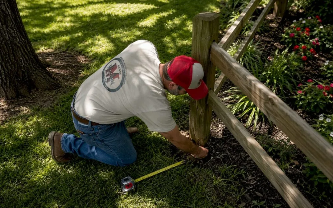 Fence post base being checked during a rural fence installation